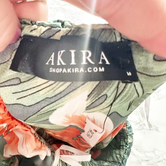 Akira Strapless Green Tropical Floral Flowy Slit Maxi Dress women’s size medium - Picture 8 of 11